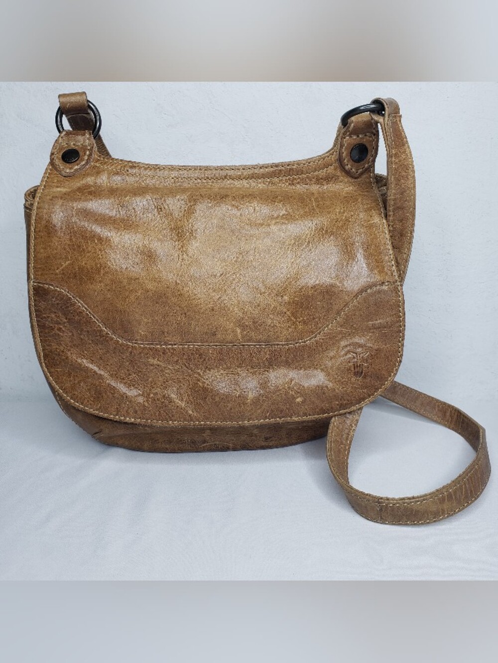 Frye Distressed Tan Leather Crossbody Bag
